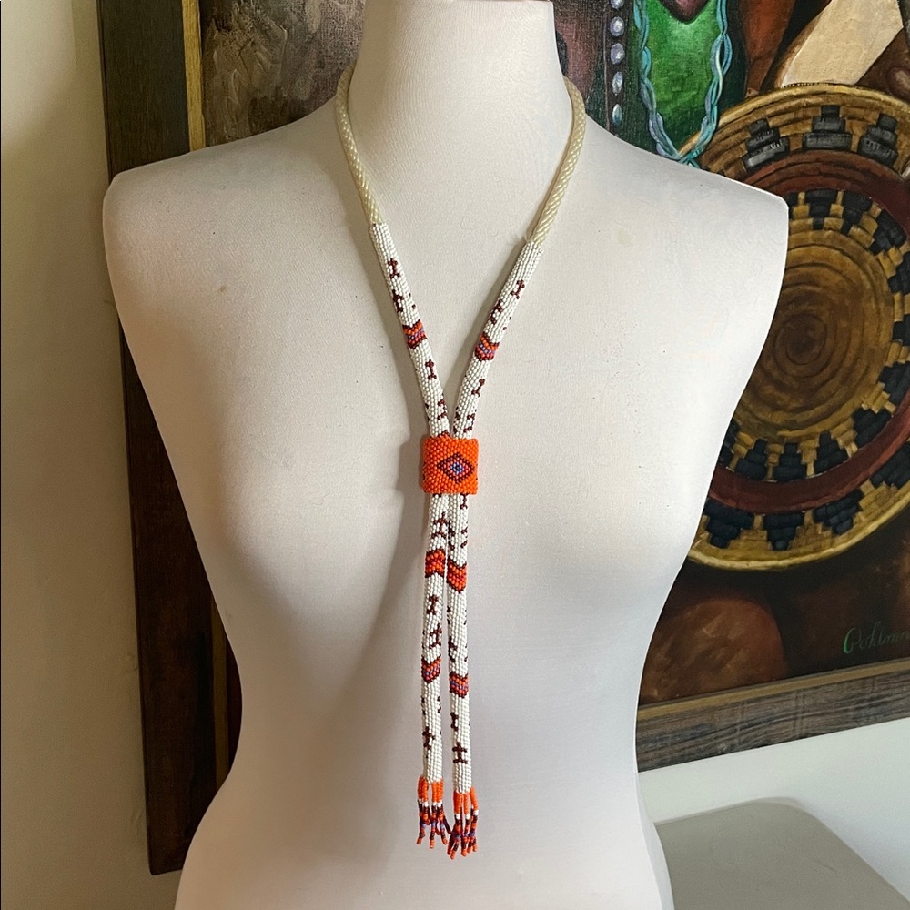 Vintage Handmade Native American Fulled Beaded Glass Beads Bolo Tie/Lanyard